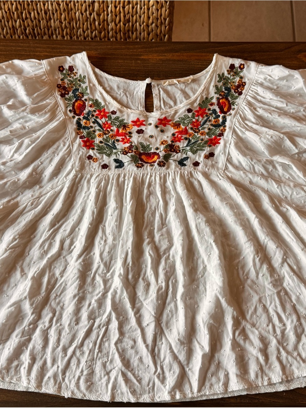 Solitaire White Tunic Top with Multicolor Floral Embroidery